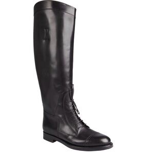 Gucci Boulanger Black Lace Up Tall Equestrian Riding Boots 37 1/2 Leather 297460